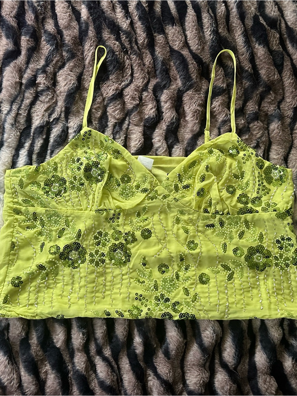 No Boundaries Neon Lime Beaded Spaghetti Strap Crop Top